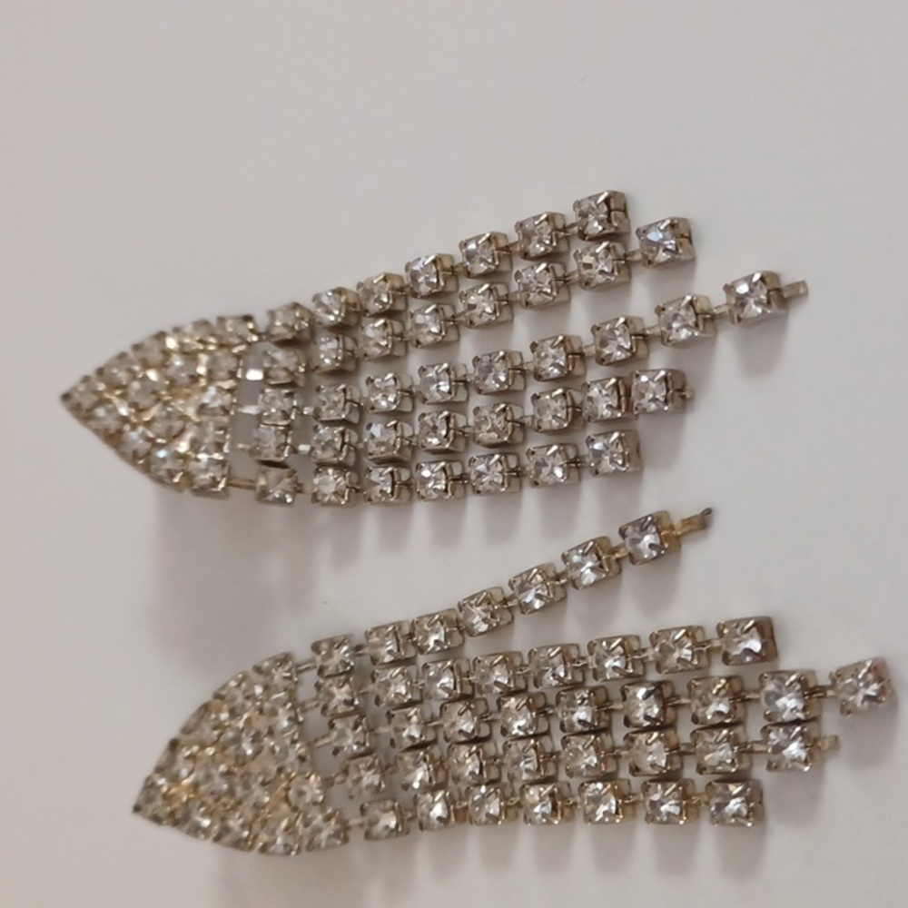 Vintage Rhinestone Pierced Earrings Dangle 2.5 inches Glam Nouveau Prom EUC